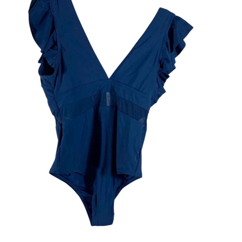 Cupshe Navy Blue Ruffle Shoulder One Piece Swimsuit Sz 0X NWT - Picture 1 of 9